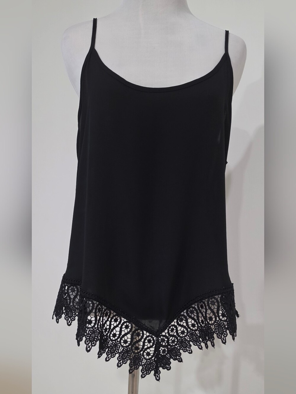 Black Crochet Hem Sleeveless Top